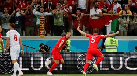 احتفال هاري كين بالهدف الأول لمنتخب إنجلترا