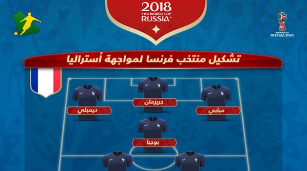 عيش المونديال| تشكيل ناري لفرنسا بقيادة مبابي وجريزمان أمام أستراليا