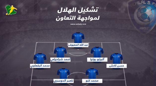 دوري المحترفين| تشكيل الهلال.. المعيوف حارسا وثلاثي هجومي أمام التعاون