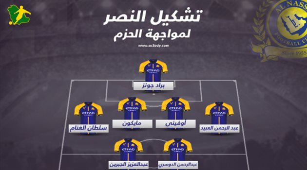 دوري المحترفين| حمدالله يقود تشكيل النصر الرسمي أمام الحزم