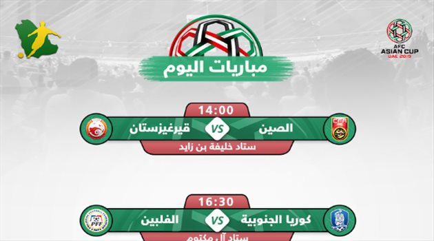 كأس آسيا| مباريات اليوم.. مواجهة سهلة لـ"الصين وكوريا" واليمن تصطدم بإيران