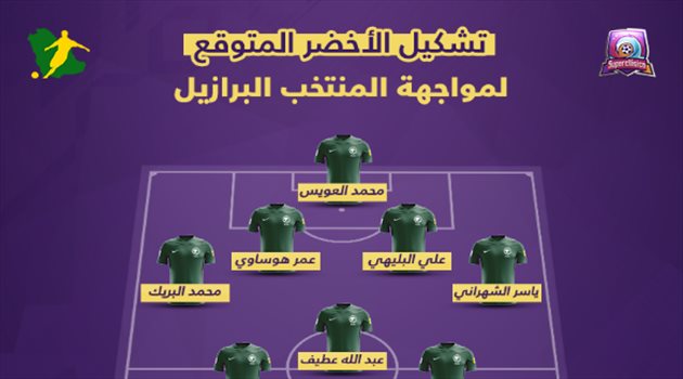 سوبر كلاسيكو| تشكيل الأخضر المتوقع.. باهبري يقود الهجوم أمام البرازيل