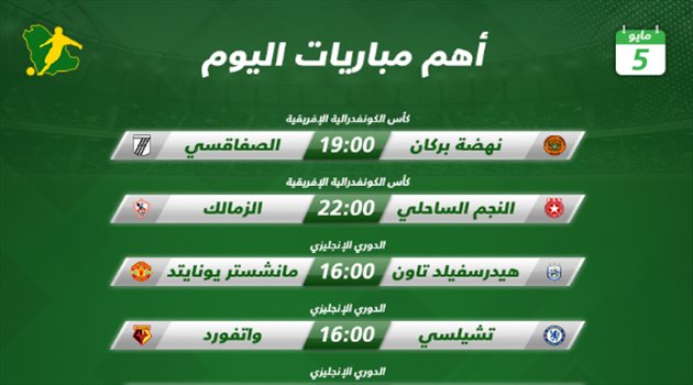 مباريات اليوم| سباق عربي على نهائي الكونفدرالية.. و"بروفة" لنهائي إيطاليا