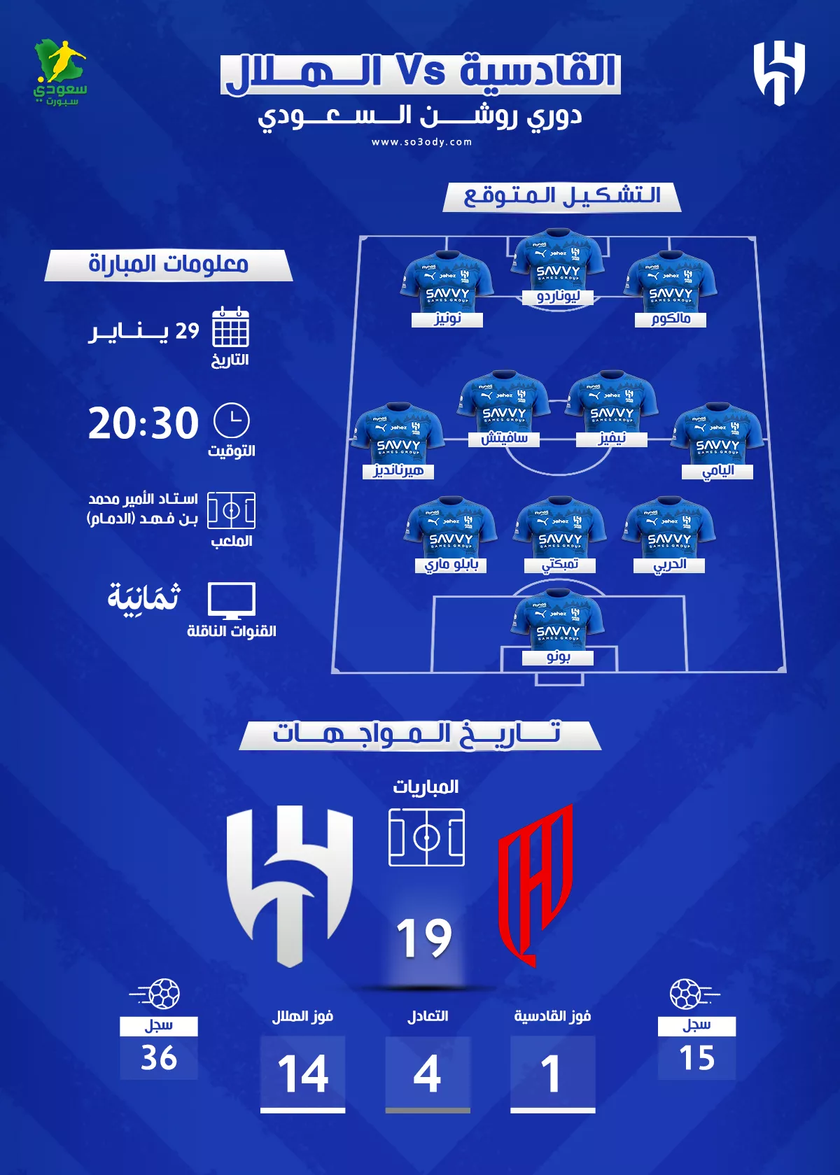 الهلال ضد القادسية | موعد المباراة والقناة والتشكيل المتوقع 