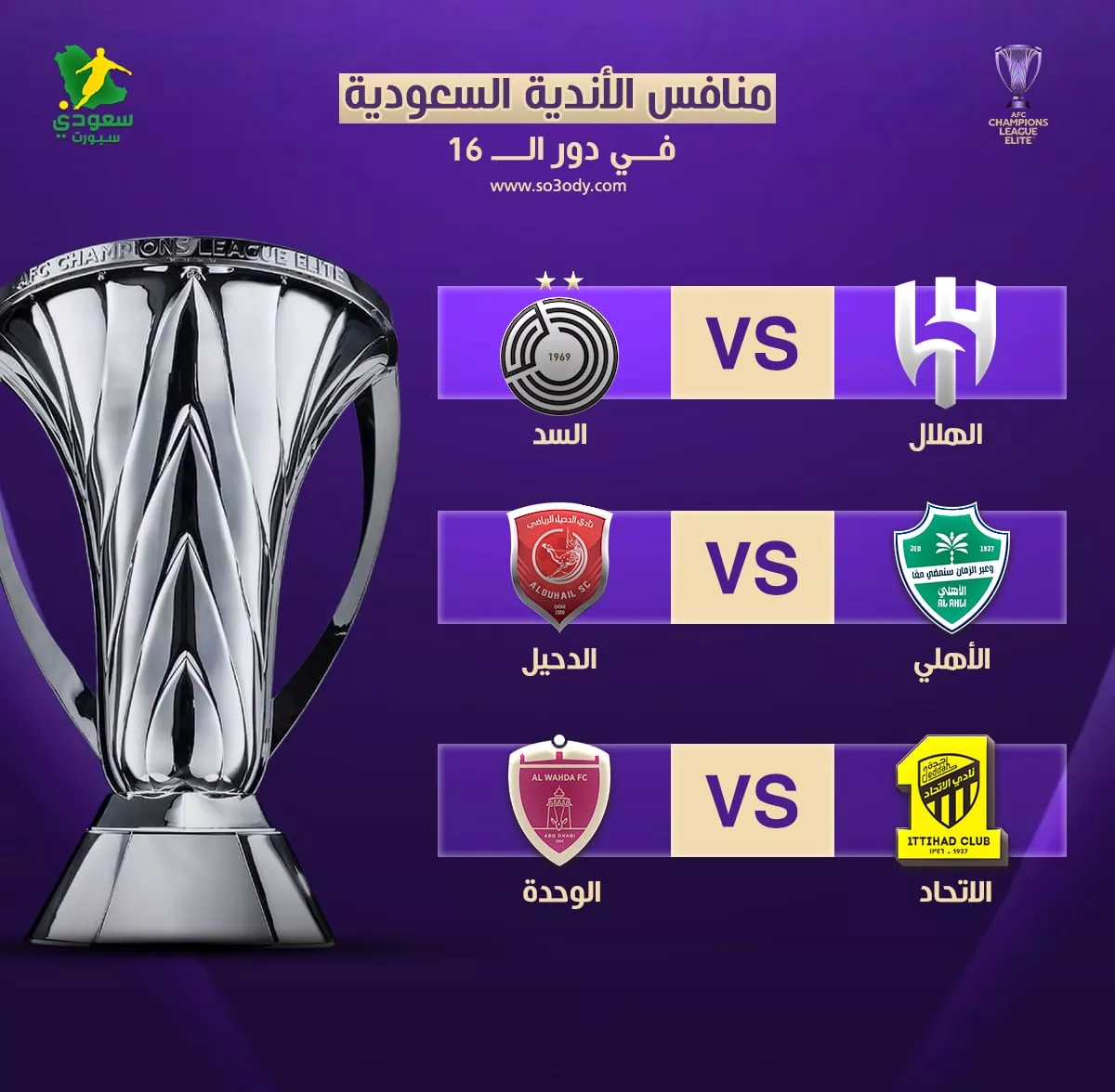 عاجل | تعرف على مواجهات "الهلال والأهلي والاتحاد" في ثمن نهائي نخبة آسيا .. "مباريات نارية" 