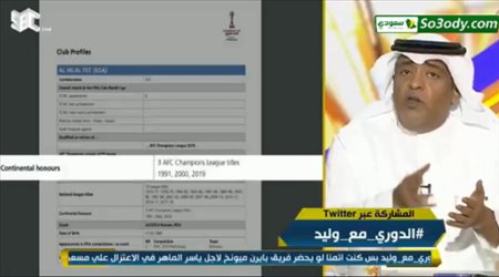 وليد الفراج معلقا على فوز الهلال ببطولة اسيا : اللي عنده مشكلة يحاسب الفيفا ولا تجيب قصاصة قديمة