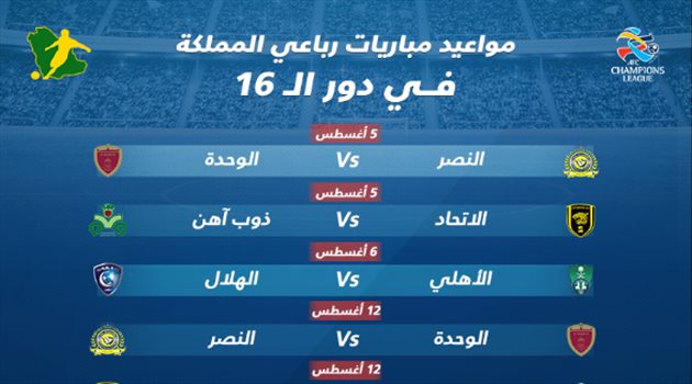أبطال آسيا| تعرف على مواعيد مباريات رباعي المملكة في دور الـ 16