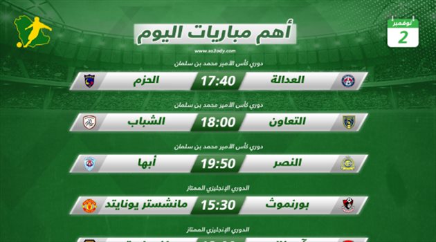 مباريات اليوم| النصر يختتم الجولة 9.. وصراع الصدارة يشتعل في دوريات أوروبا