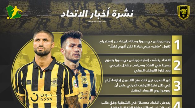 نشرة الاتحاد| حجم إصابة جوناس.. ومكان معسكر "التوقف الدولي"