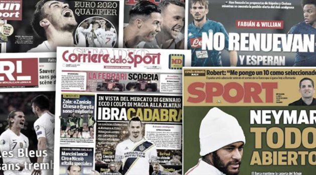 صحف العالم ليوم الأثنين.. تصريحات رونالدو تنهي جدل ساري وصفقات تسيل لعاب برشلونة