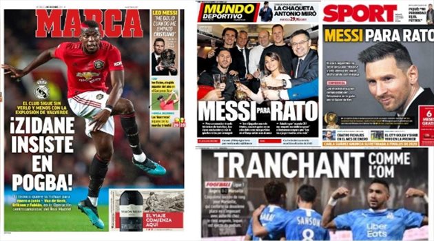 صحف العالم ليوم الأربعاء.. هوس زيدان ببوجبا يتواصل وكتالونيا تحذر: ميسي جائع للمزيد