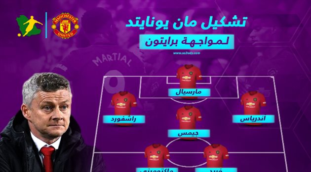  مارسيال يعود لقيادة هجوم مانشستر يونايتد أمام برايتون بالدوري الإنجليزي