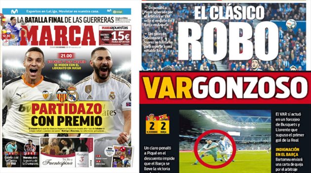 صحف العالم ليوم الأحد.. برشلونة يسرق قبل الكلاسيكو وجدل كبير في إسبانيا بسبب "VAR"