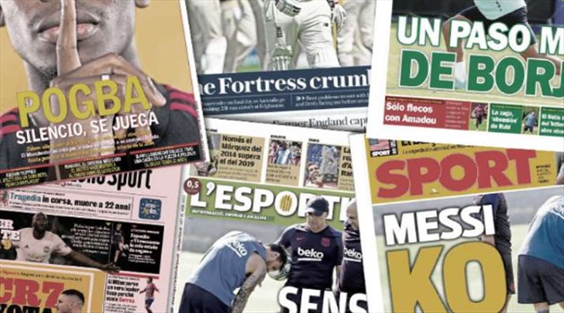 فيديوجرافيك| صحف العالم ليوم الثلاثاء .. إصابة ميسي وصمت بوجبا وانقضاض ريال مدريد