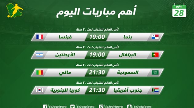 مباريات اليوم| شباب الأخضر في اختبار صعب أمام بطل إفريقيا بكأس العالم