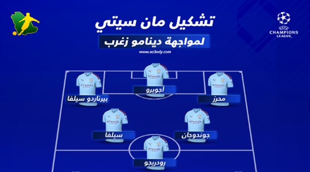 أجويرو يقود هجوم مانشستر سيتي أمام دينامو زاغرب بدوري الأبطال