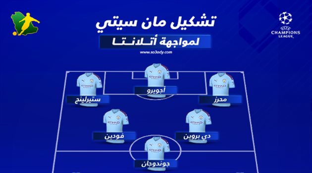 أجويرو في قيادة هجوم مانشستر سيتي أمام أتلانتا بدوري الأبطال