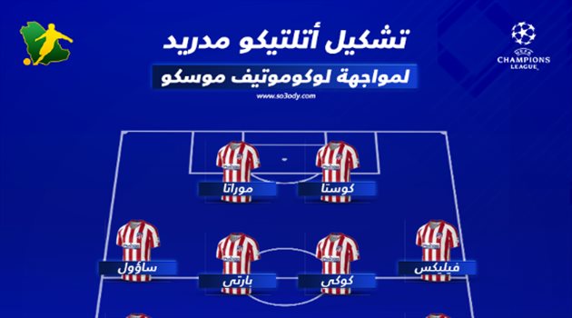 مفاجآت في تشكيل أتلتيكو مدريد أمام لكوموتيف الروسي بدوري الأبطال