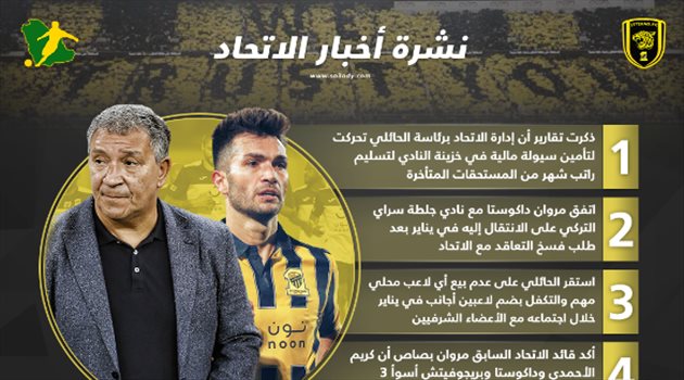 نشرة أخبار الاتحاد| الحائلي يدرس الرحيل وداكوستا يتفق مع ناديه الجديد