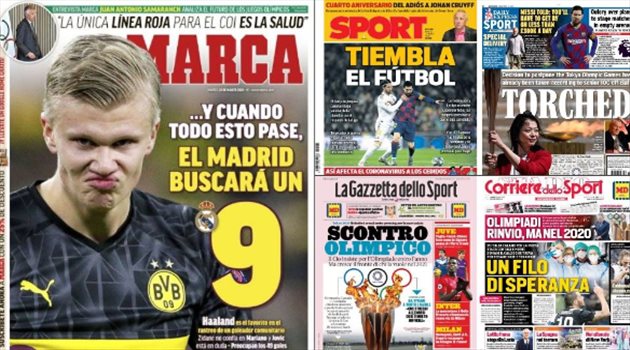 صحف العالم ليوم الثلاثاء.. جدل كبير حول تأجيل الأوليمبياد وريال مدريد يقتحم الميركاتو