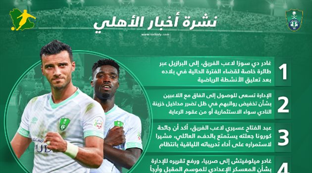 نشرة أخبار الأهلي| دي سوزا يغادر وكورونا يجبر ميلوفيتش على تأجيل الصفقات