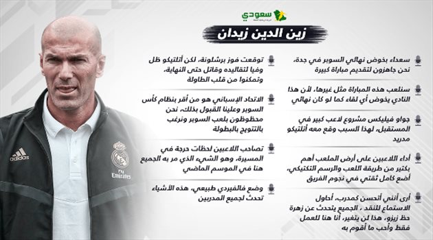 أبرز تصريحات زيدان قبل نهائي سوبر جدة.. "زهرة حظ زيزو" وتعليق على أزمة فالفيردي مع برشلونة