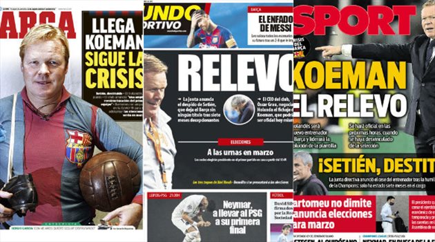 صحف العالم ليوم الثلاثاء|  كومان المدرب "المختار" في برشلونة.. وجوارديولا يتصل بميسي