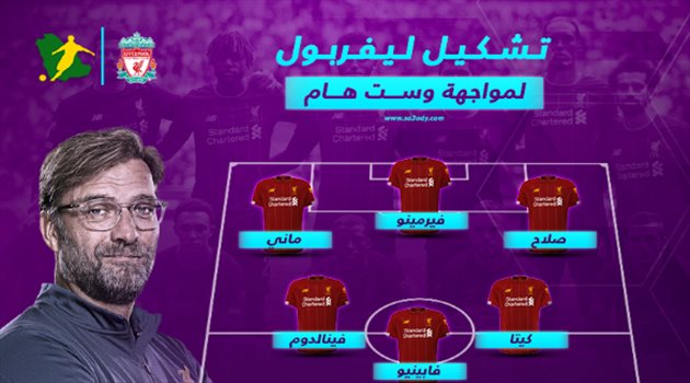 ليفربول بالقوة الضاربة أمام وست هام يونايتد في الدوري الإنجليزي