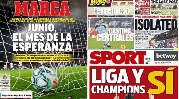 صحف العالم ليوم الأربعاء.. يويفا يجبر الأندية على العودة والبرسا يختار صفقته المقبلة