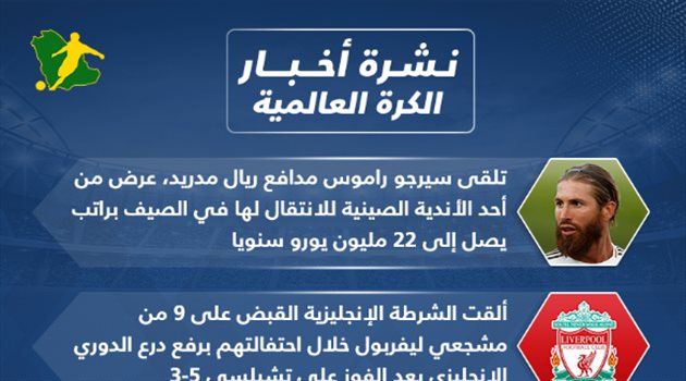نشرة الكرة العالمية| عرض مغري لراموس والقبض على مشجعي ليفربول
