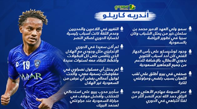 كاريلو يكشف دور ولي العهد في التتويج بدوري الأبطال ويؤكد: الهلال أفضل من الدوري الإنجليزي
