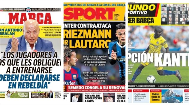 صحف العالم ليوم الأربعاء.. انتر يخاطب جريزمان مستغلا لاوتارو ونجم برشلونة يرحل بعد تجميده