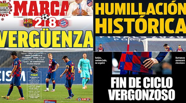 صحف العالم ليوم السبت| أصداء "إذلال" برشلونة التاريخي أمام بايرن.. وتدمير ميسي وعار بيكيه