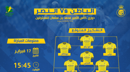 الباطن والنصر.. موعد المباراة والقناة الناقلة والتشكيل المتوقع