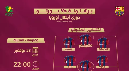 برشلونة ضد بورتو| موعد المباراة والتشكيل والقنوات الناقلة