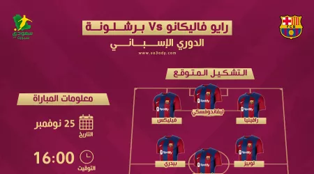 رايو فاليكانو ضد برشلونة| موعد المباراة والتشكيل والقنوات الناقلة