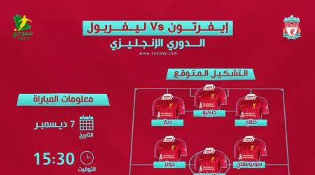  إيفرتون وليفربول في الدوري الإنجليزي | موعد المباراة والقناة الناقلة والتشكيل المتوقع