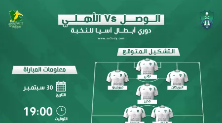الأهلي ضد الوصل في أبطال آسيا | موعد المباراة والقناة والتشكيل المتوقع