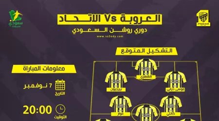  الاتحاد ضد العروبة | موعد المباراة والقناة والتشكيل المتوقع