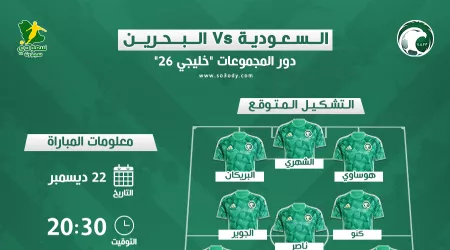 السعودية ضد البحرين| موعد المباراة والقناة والتشكيل المتوقع في خليجي 26