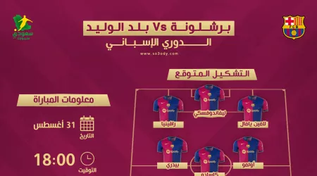 برشلونة ضد بلد الوليد.. موعد المباراة والقنوات الناقلة والتشكيل المتوقع