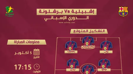 إشبيلية ضد برشلونة في الدوري الإسباني.. موعد المباراة والتشكيل المتوقع والقناة الناقلة إشبيلية ضد برشلونة في الدوري الإسباني.. موعد المباراة والتشكيل المتوقع والقناة الناقلة