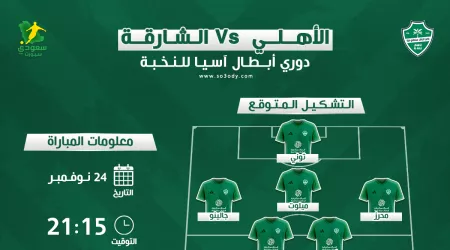 الأهلي والشارقة في نخبة آسيا | موعد المباراة والقناة والتشكيل المتوقع