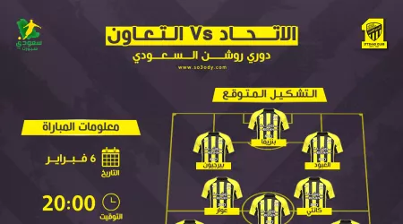  الاتحاد ضد التعاون | موعد المباراة والقناة والتشكيل المتوقع من لوران بلان