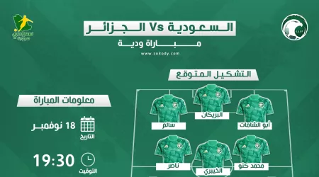  السعودية والجزائر | موعد المباراة والقناة الناقلة والتشكيل المتوقع