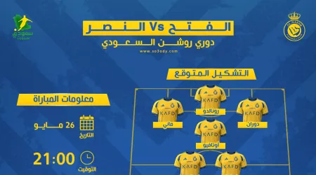 الفتح ضد النصر| الموعد والقناة الناقلة.. تشكيل ناري متوقع من العالمي الفتح ضد النصر| الموعد والقناة الناقلة.. تشكيل ناري متوقع من العالمي