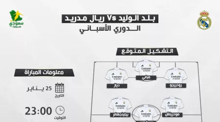 بلد الوليد ضد ريال مدريد| موعد المباراة والقناة الناقلة والتشكيل المتوقع