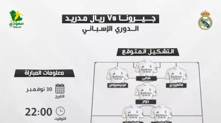  جيرونا ضد ريال مدريد.. موعد المباراة والتشكيل المتوقع والقناة الناقلة
