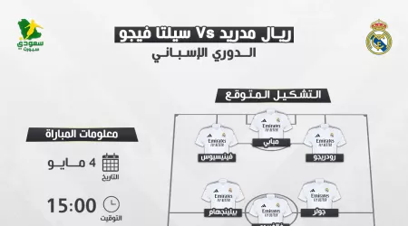 ريال مدريد ضد سيلتا فيجو.. موعد المباراة والتشكيل المتوقع والقناة الناقلة ريال مدريد ضد سيلتا فيجو.. موعد المباراة والتشكيل المتوقع والقناة الناقلة