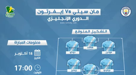 مانشستر سيتي أمام إيفرتون .. تاريخ المواجهات والتشكيل المتوقع والقنوات الناقلة مانشستر سيتي أمام إيفرتون .. تاريخ المواجهات والتشكيل المتوقع والقنوات الناقلة